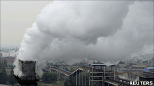 Factory with smoke in China