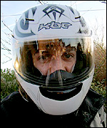 Chris Sandys wearing his helmet