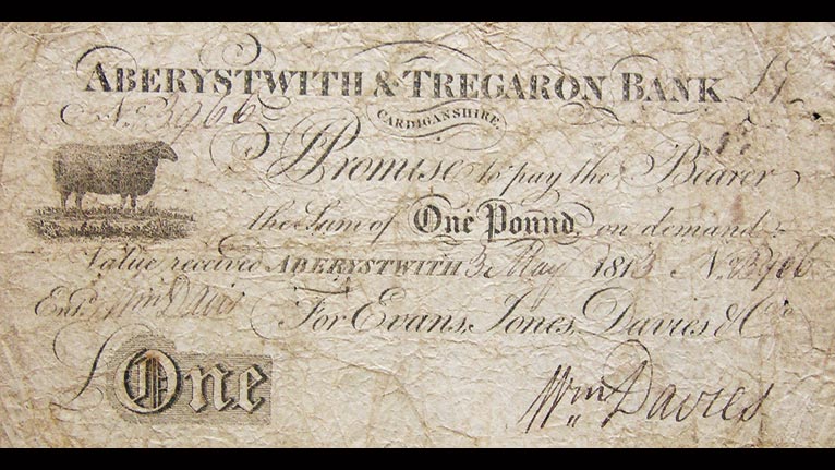 One pound note issued by Aberystwyth & Tregaron Bank
