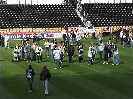 Promotion celebration at Pride Park Stadium