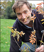 BBC weatherman David Braine planting a sapling 