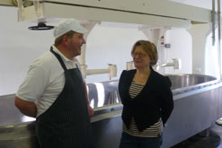 Sheila Dillon and cheese-maker, Graham Kirkham