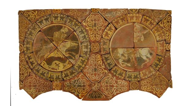 Tiles showing King Richard I slaying Saladin, his enemy on the Third Crusade. Copyright Trustees of the British Museum