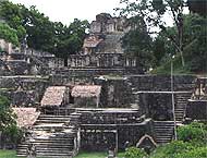 Exterior shot of a Maya acropolis from Tikal