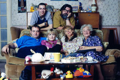 Picture shows (top, l-r) Ralf Little as Antony Royle, Ricky Tomlinson as Jim Royle (bottom, seated l-r) Craig Cash as Dave Best, Caroline Aherne as Denise Best, Sue Johnston as Barbara Royle and Liz Smith as Norma Speakman (Nanna / Nan) in the third series of "The Royle Family".