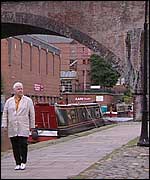 Person walking by a canal