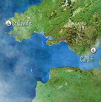 Map showing Cardiff to St. David's