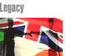 Image of statue in Derry City of two figures reaching to shake hands superimposed on a montage of the British and Irish flags