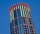THE 'CENTRAL HOTEL' TOWER WITH ANIMATED NEON ROOF LIGHTING. NANJING DONGLU. SHANGHAI. CHINA © BBC/ Kevin Foy 