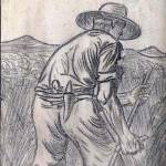 Sketch by George Beck - ‘The harvester at work’