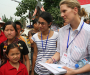 Team members Ina Bluemel and Zahra Ali in Banqiao township.