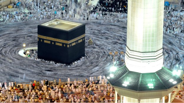 Pilgrims walk around the Kaaba