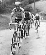 Tommy Simpson riding in the Tour de France
