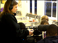 Jane Winder films the pupils