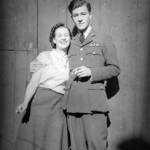 PILOT OFFICER GORDON CONWAY AND HIS FIANCEE ENID CYNTHIA DAVIES IN AUGUST 1941 CELEBRATING THE WINNING OF HIS PILOT'S 'WINGS'.